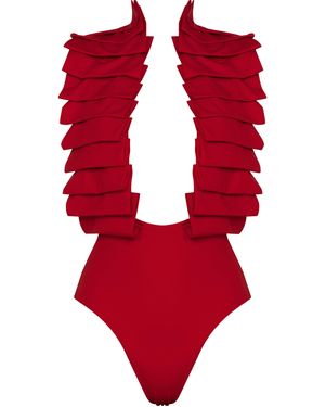 ANTONINIAS Dahlia Plunge One-Piece Swimsuit - Red