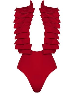 ANTONINIAS Dahlia Plunge One-Piece Swimsuit - Red