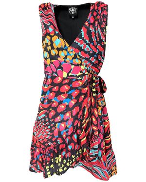 Any Old Iron Neon Animal Wrap Dress - Red
