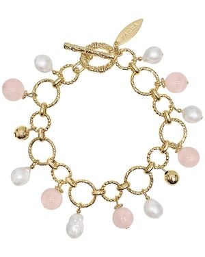 Farra Rose Quartz & Pearl Chain Bracelet - Metallic