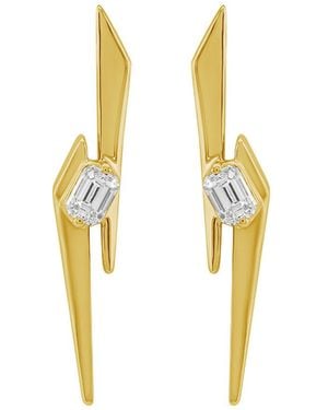 Artisan 14K Emerald Cut Diamond Lightning Bolt Earrings - Metallic