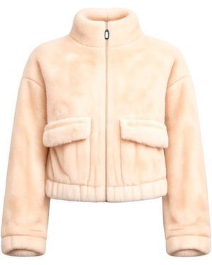 Tantra Spain Sl Neutrals Synthetic Fur Jacket With Adjustable Waist, Side Pocket, And Lapel Detail. Zipper Closure - Natural