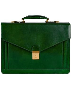 Time Resistance Classic Design Leather Briefcase - Green