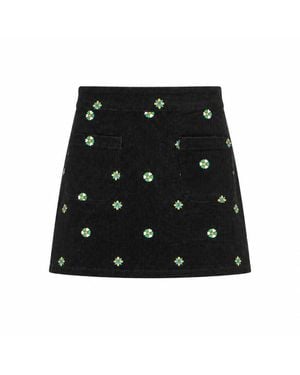 Yumi' Flower Embroidered Cord Mini Skirt - Black