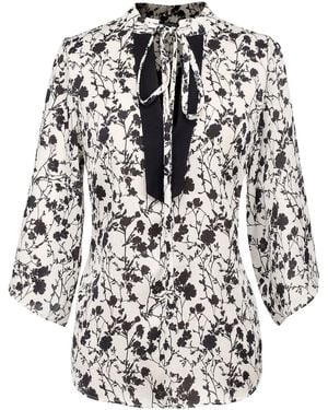 Smart and Joy Tulip Sleeves Blouse With Monochrome Floral Print - Black