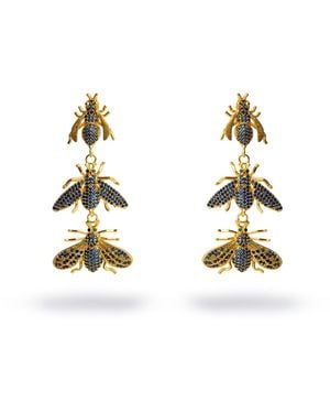 Ebru Jewelry Divine Connection Trio Queen Bee Sapphire & Dangle Earrings - Metallic