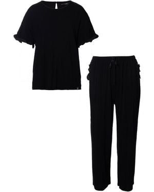 Pretty You London Bamboo Frill Tee Trouser Set - Black