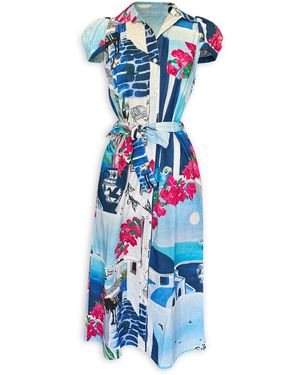 Pick Happy Amelia Puff Sleeve Shirt Dress Santorini Limited Edition - Blue
