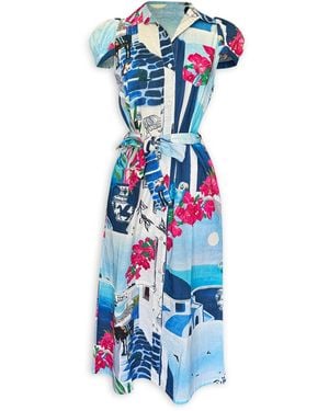 Pick Happy Amelia Puff Sleeve Shirt Dress Santorini Limited Edition - Blue