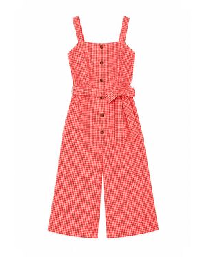 Yumi' Gingham Button Through Jumpsuit - Pink