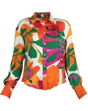 Lalipop Design Viscose Satin Button-Down Blouse - Green