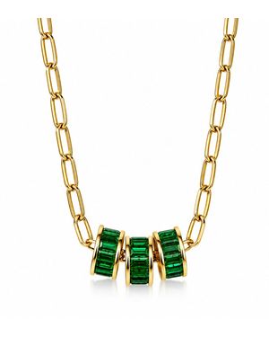 Persia Dona Jewelry Three Emerald Rings X Link Chain Necklace - Metallic