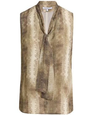 Santorelli Neutrals Teca Sleeveless Tie Neck Blouse - Natural