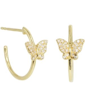 KAMARIA Butterfly Hoop Huggie Earrings With Diamonds - Metallic