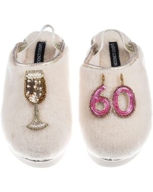 Laines London Neutrals Flatform Cloud Closed Toe Slippers With 60Th Birthday & Champagne Glass Brooches - Multicolour