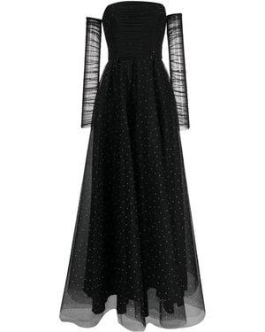 Nissa Rhinestone-Embellished Tulle Midi Dress - Black