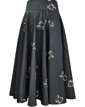 Roch Perel Floral Taffeta Midi Skirt - Gray