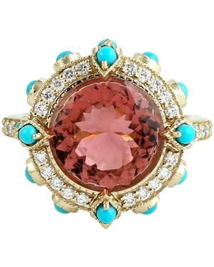 Artisan Tourmaline, & Diamond Halo Statement Ring - Red