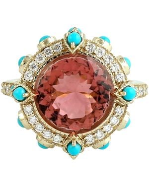 Artisan 14K Tourmaline, & Diamond Halo Statement Ring - Red
