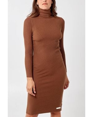 Hortons England Fairford Ribbed Knit Dress - Brown