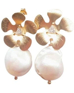 Way to Chic Golden Bloom Baroque Pearl Earrings - Multicolor