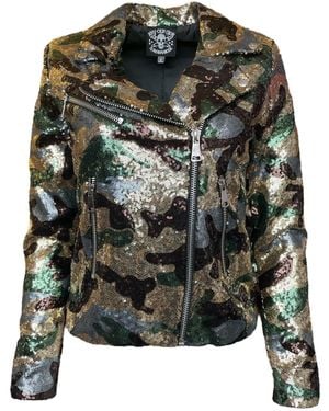 Any Old Iron Camo Sequin Moto Jacket - Green