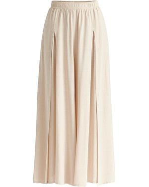 Paisie Neutrals Flowy Palazzo Trousers With Open Front Splits - Natural