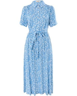 Louche Inesa Negative Floral Print Short Sleeve Midi Shirt Dress - Blue