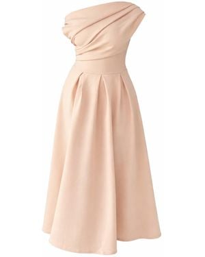 Girl In Mind Neutrals Betty Asymmetric Midi Dress Cream - Pink