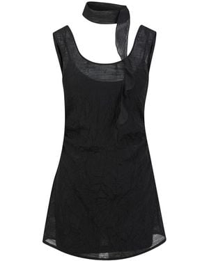 House of Ika Crinkle Tie-Neck Mini Dress - Black