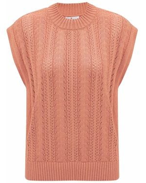Peraluna Sima O-Neck Openwork Knit Blouse - Orange