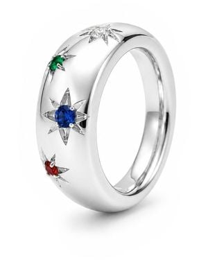 Unaloe Multicolor Quartz Starburst Wide Band Ring – Sterling - Metallic