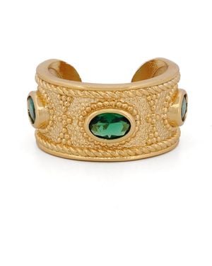 Ebru Jewelry Queen Cleopatra Emerald Energy Cuff Adjustable Ring - Yellow