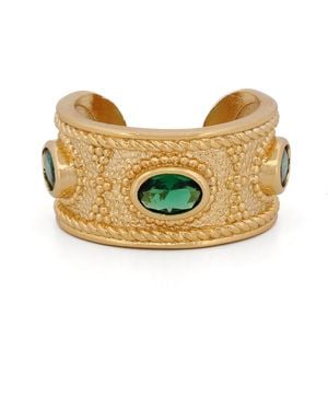 Ebru Jewelry Queen Cleopatra Emerald Energy Cuff Adjustable Ring - Yellow