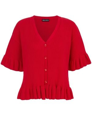 Cara & The Sky Marlow Ruffle Co-Ord Short Sleeve Cardigan - Red