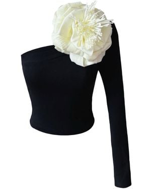 London Atelier Byproduct One Sleeve Top With Flower Pin - Black