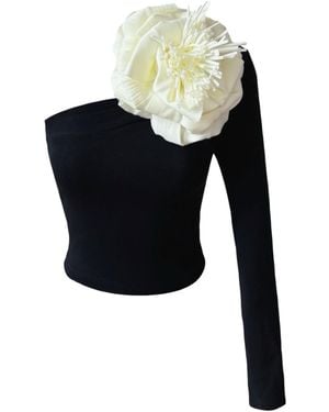 London Atelier Byproduct One Sleeve Top With Flower Pin - Black