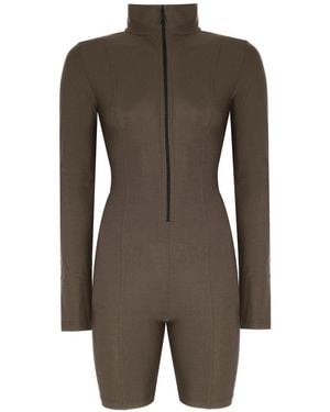 No'design Zip-Up Short Khaki Jumpsuit - Green