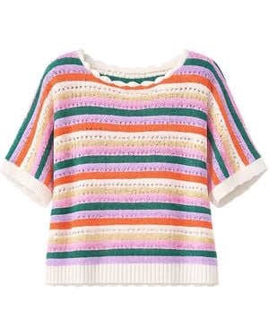 Yumi' Multicolor Batwing Crochet Top - Red