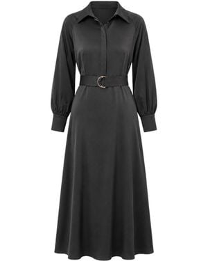 John Abgin Satin Raglan Sleeve A-Line Midi Dress - Black