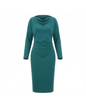 concept A trois Emerald Draped Midi Dress - Blue