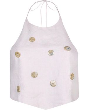 Anemoia Léa Light Linen Halter Neck Tie Back Top - Pink