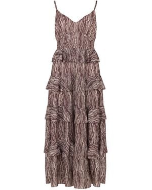 Raffya Tangiers Tiered Line Print Maxi Dress - Brown