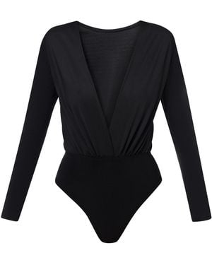LIA ARAM V-Cut Neckline Bodysuit - Black