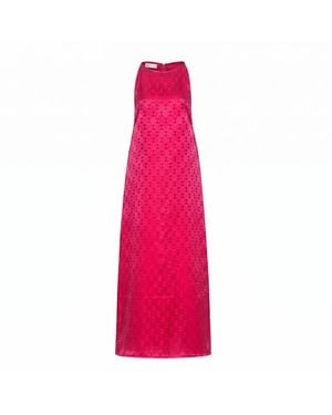 Silk and Bears Aurora Fuchsia Damask Hand-Dyed Silk Jacquard Maxi Dress - Pink