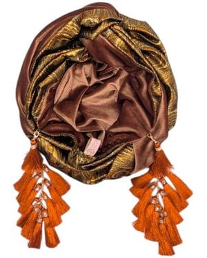 Julia Clancey Cocoa Reversible Brocade & Velour Bronze Chacha Turban - Brown