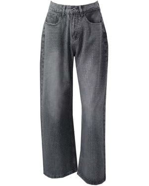 Chanel Joan Elkayam Crystal Embellished Wide Leg Jeans - Grey