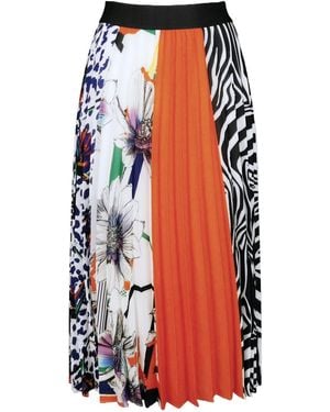Lalipop Design Multi-color Flowers & Zebra Print Pleated Skirt - Orange