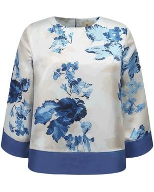 Smart and Joy Satin Blouse With Contrasting Floral Print - Blue
