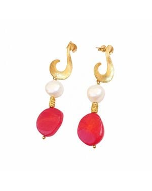 Way to Chic Stud Earrings With Coral & Pearl - Pink